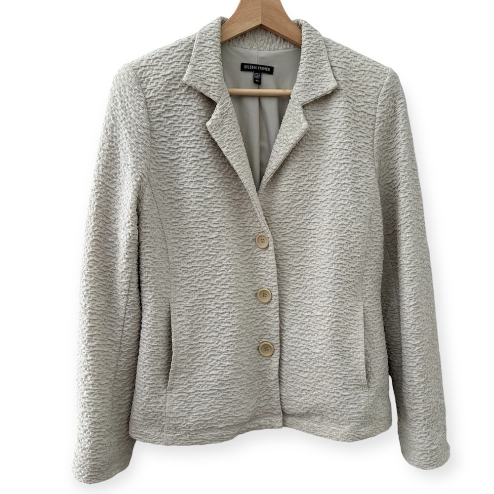 Eileen Fisher Crinkle Fabric Blazer XS Notched Collar Pockets Button Closure XS‎